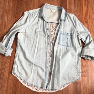 Aeropostale Lace Back Button Down Chambray shirt